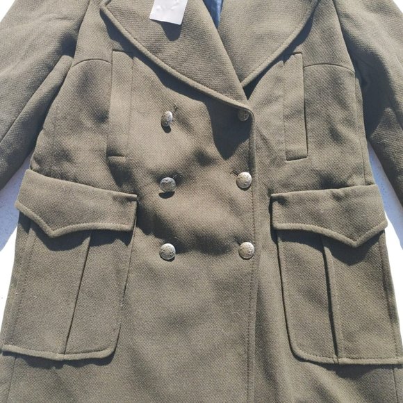 NWT ZARA COTTON WOOL KHAKI OLIVE GREEN DOUBLE BREASTED MILITARY COAT JACKET. M - Picture 5 of 14